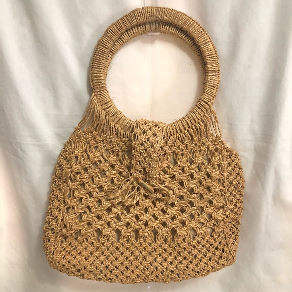 Woven Wicker Straw Tote Bag, Knotted Straw Purse